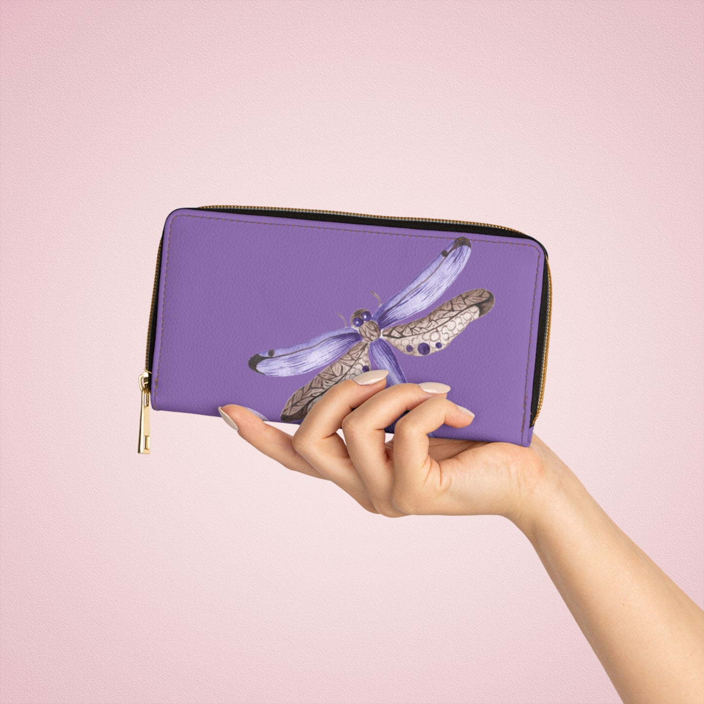 Dragonfly and Purple Zipper Wallet