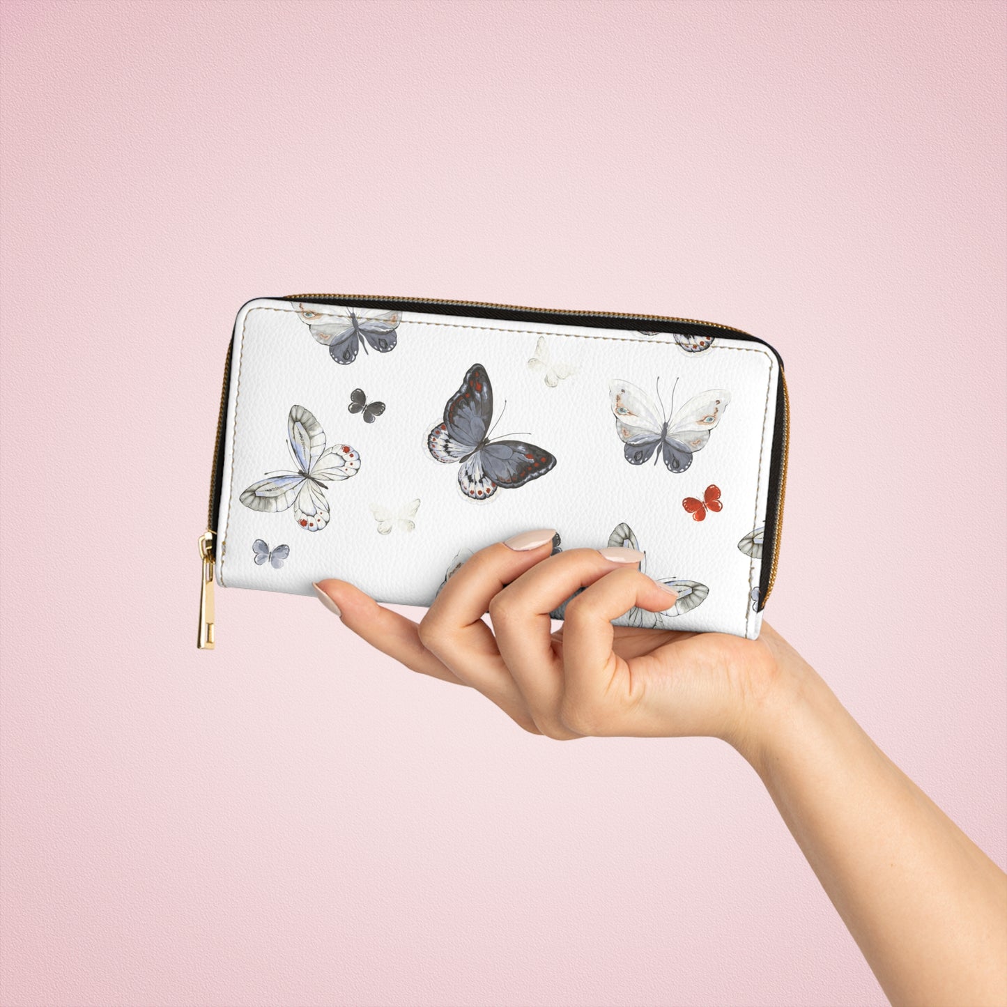 Custom Butterfly Print Zipper Wallet - Elegant & Functional Fashion Accessory