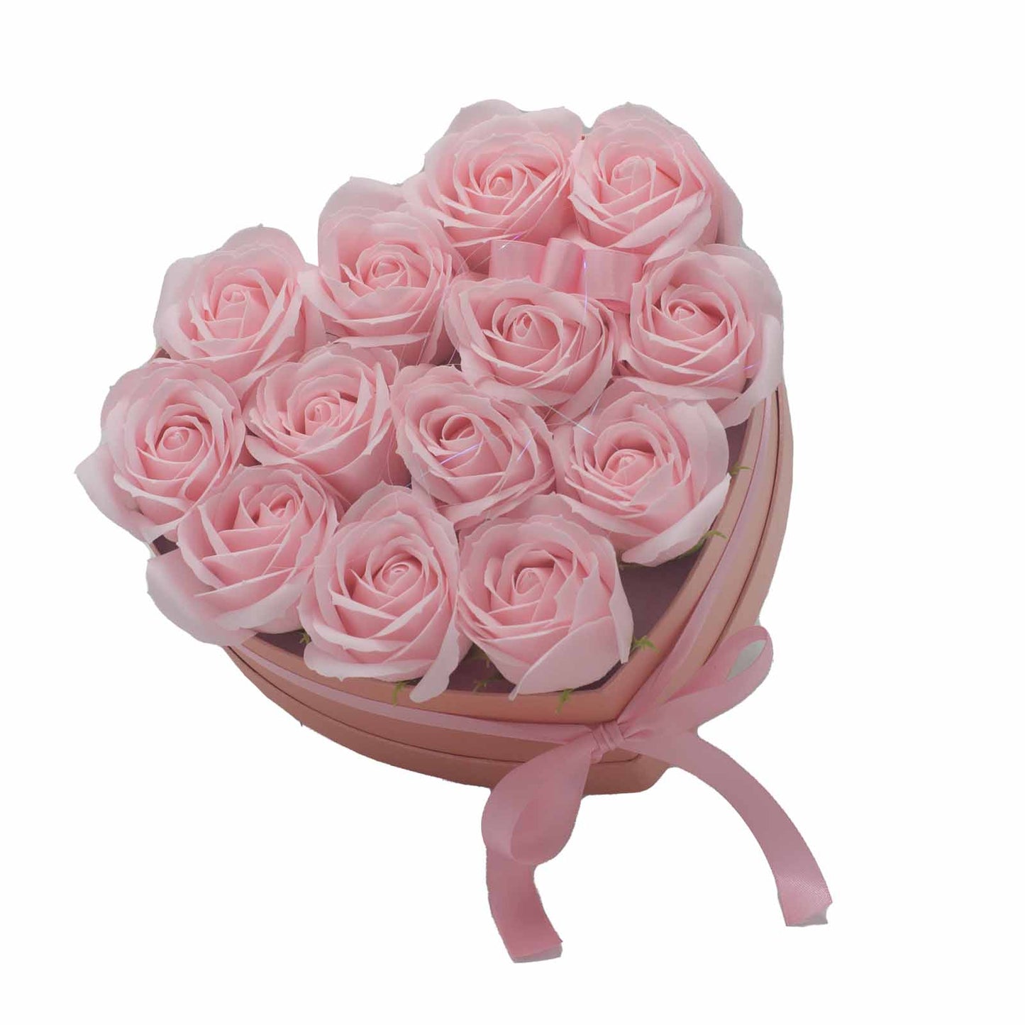 Soap Flower Gift Bouquet - 13 Pink Roses - Heart - Calico pony Creations