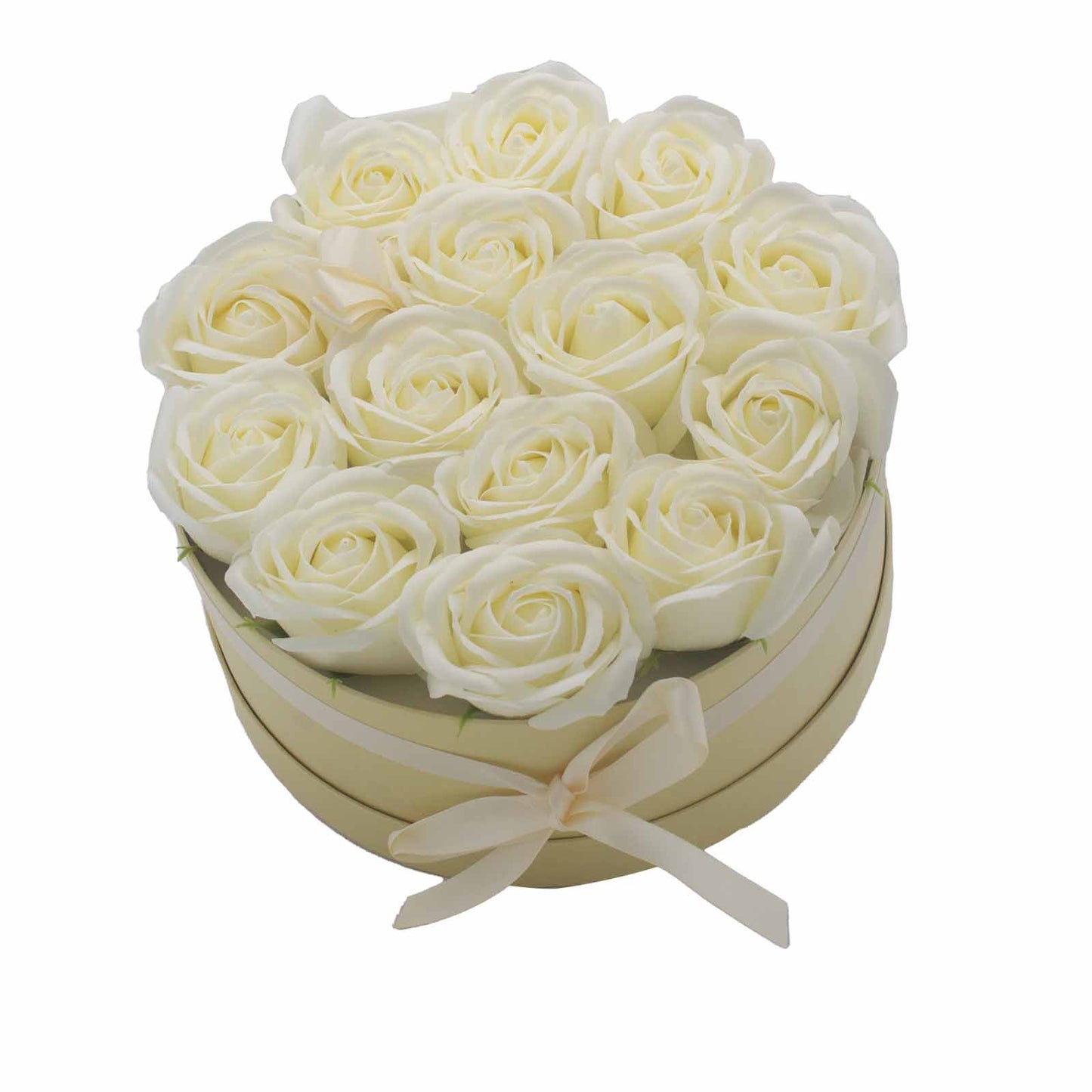 Soap Flower Gift Bouquet - 14 Cream Roses - Round - Calico pony Creations