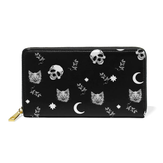 CHPGPUG Women's Skull Cat Moon Long Wallet Zippered Coin Purse PU Leather Clutch Wallet