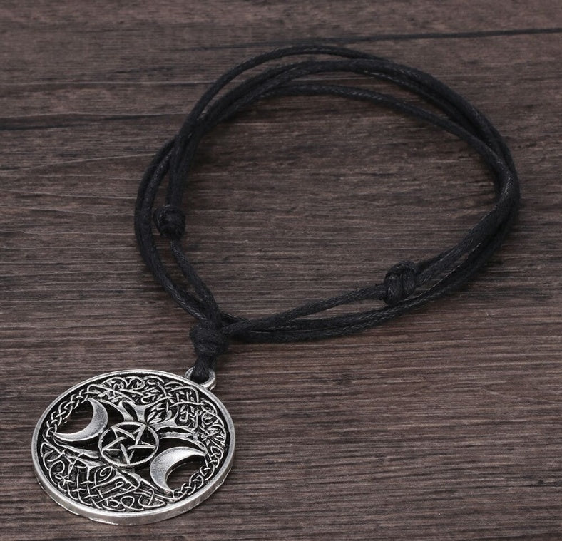 Tripe Moon Pentagram Tree of Life Pendant Necklace - Calico pony Creations