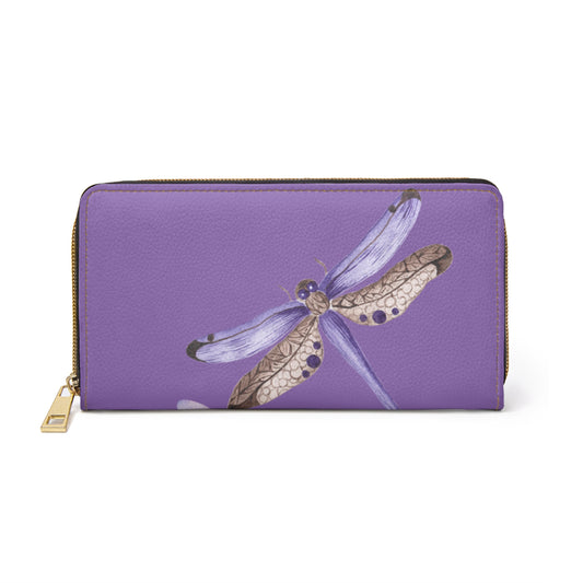 Dragonfly and Purple Zipper Wallet