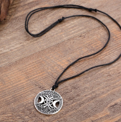 Tripe Moon Pentagram Tree of Life Pendant Necklace - Calico pony Creations