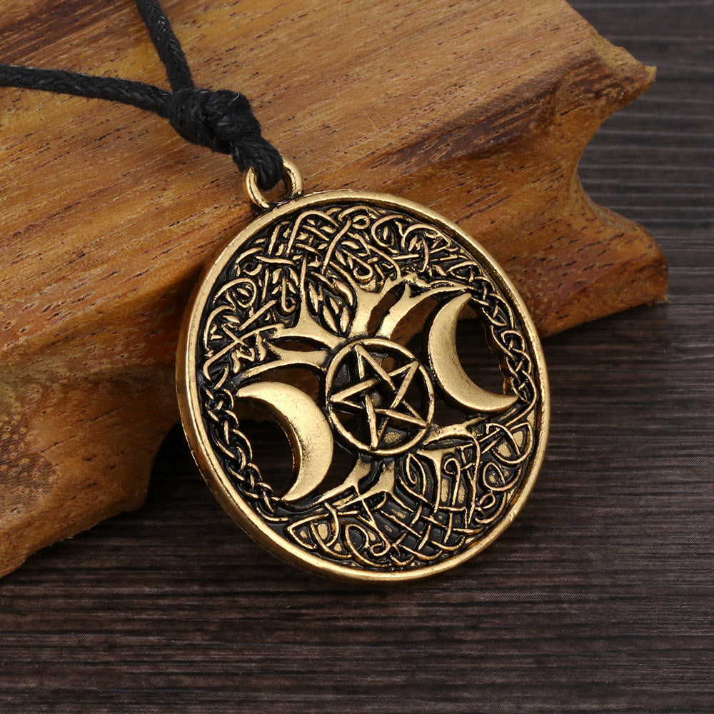 Tripe Moon Pentagram Tree of Life Pendant Necklace - Calico pony Creations