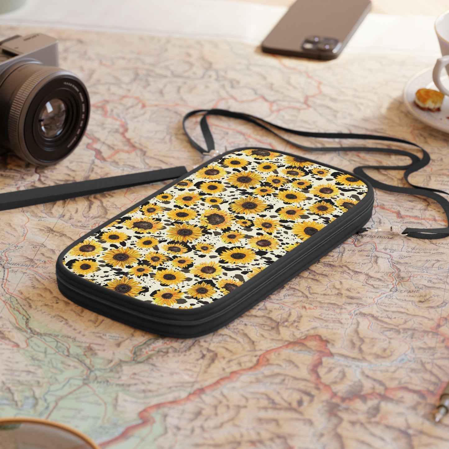 Sunflower Passport Wallet, Travel Organizer, Floral Travel Accessory, Travel