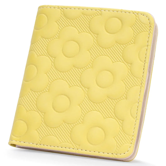 VIMUTI Womens Wallet Slim Small Wallet Women RFID Bifold Compact Wallets for Women 3D Embossed Flower Leather Wallet with ID Credit Card Holder Zipper Coin Pocket Yellow