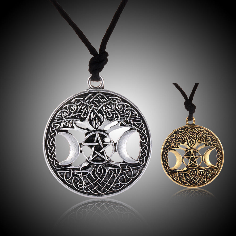 Tripe Moon Pentagram Tree of Life Pendant Necklace - Calico pony Creations