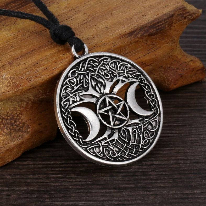 Tripe Moon Pentagram Tree of Life Pendant Necklace - Calico pony Creations
