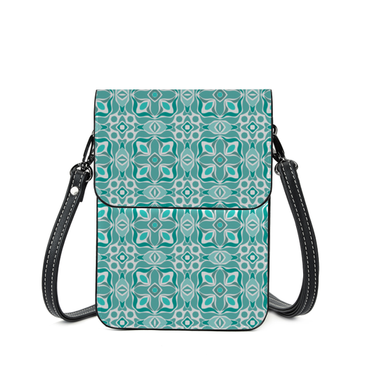 Western Turquise Print Leather Phone Bag with strap