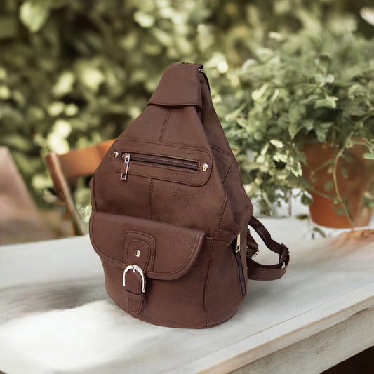 Brown Buckle Leather Backpack Stylish Travel