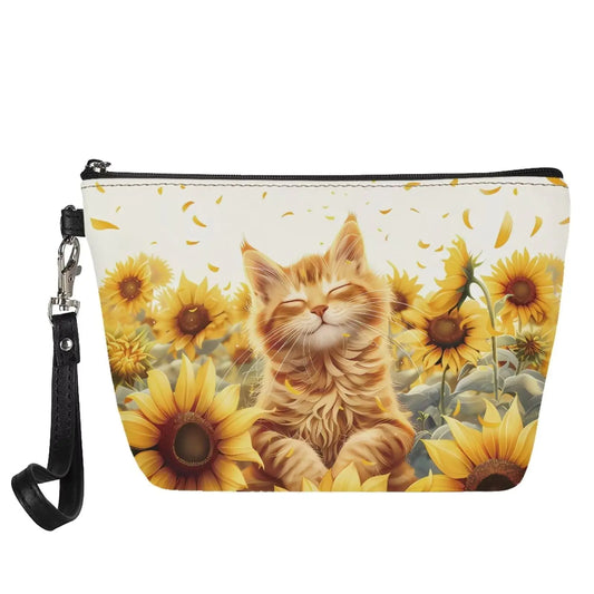 Mumeson Phone Wallet Wristlet Cosmetic Bag Small Coin Purse Makeup Bag Key Bag Zipper Closure Cat Sunflower Print