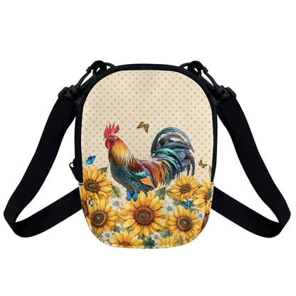 Suobstales Rooster Chicken Print Small Shoulder Bags Messenger Bag for Women Sunflower Daisy Travel Bag Crossbody Bag with Zipper Closure Wallet Bag Keys Coin Purse