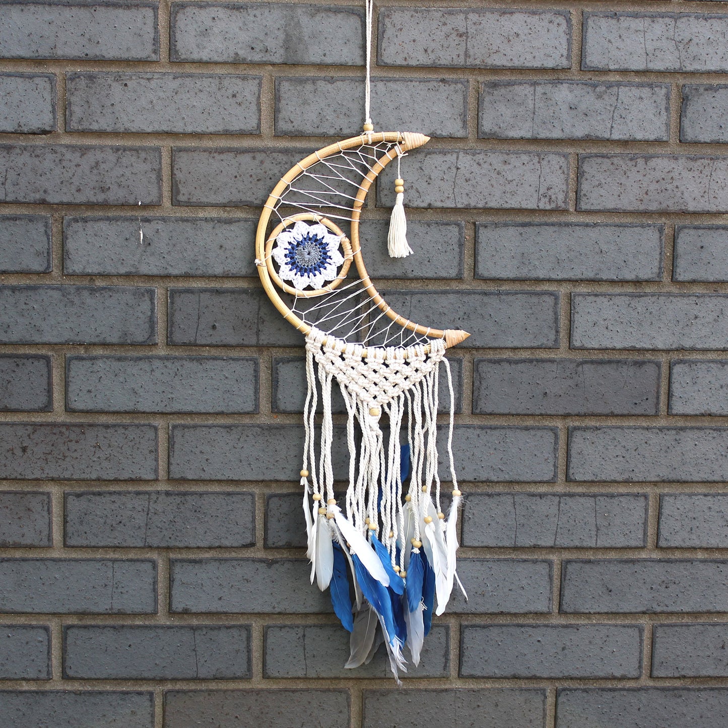 Protection Dream Catcher - Macrame Moon - Calico pony Creations