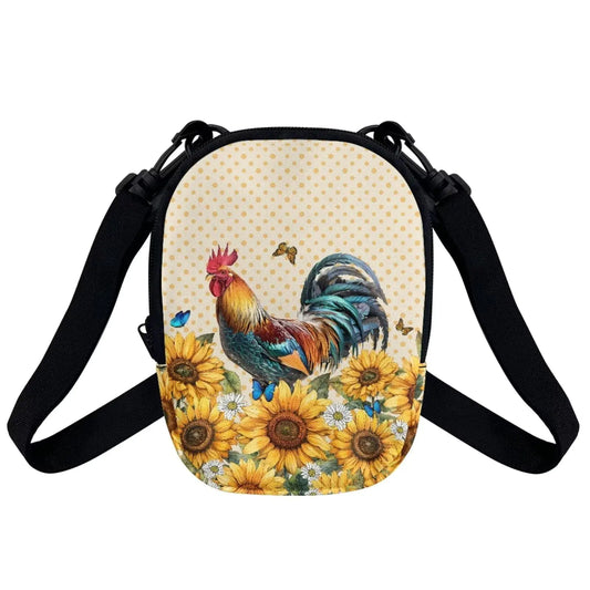 Suobstales Rooster Chicken Print Small Shoulder Bags Messenger Bag for Women Sunflower Daisy Travel Bag Crossbody Bag with Zipper Closure Wallet Bag Keys Coin Purse