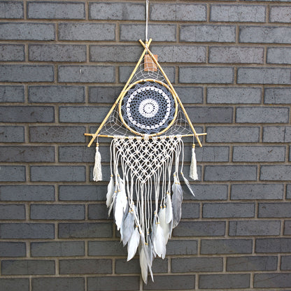 Dream Catcher - Lrg Macrame Pyramid White/Grey - Calico pony Creations